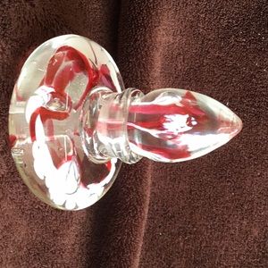 Vintage perfume bottle clear red white